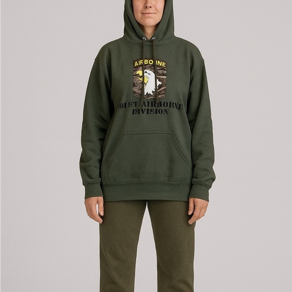 Hunter Green Military Hooded Sweatshirt Size Large. - Picture 1 of 7
